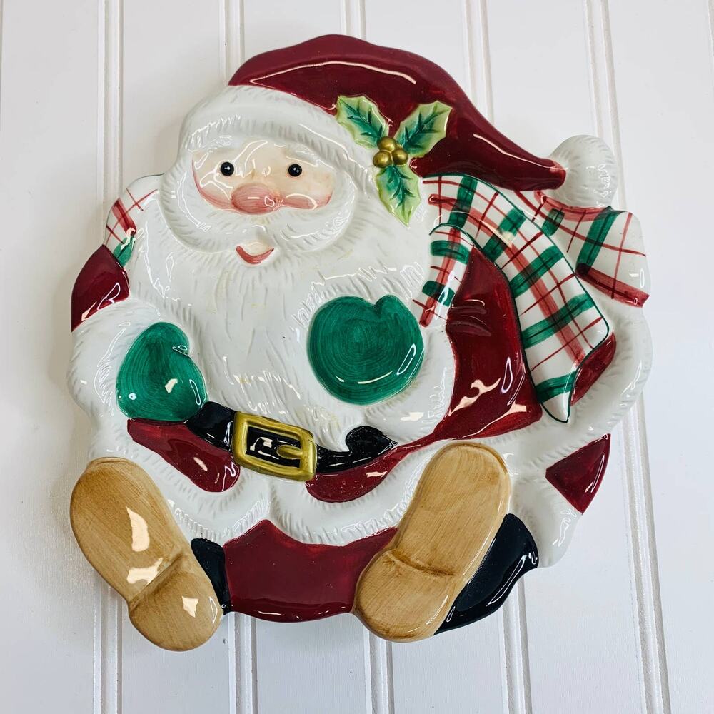 Fitz and Floyd Plaid Christmas Santa Canape Plate